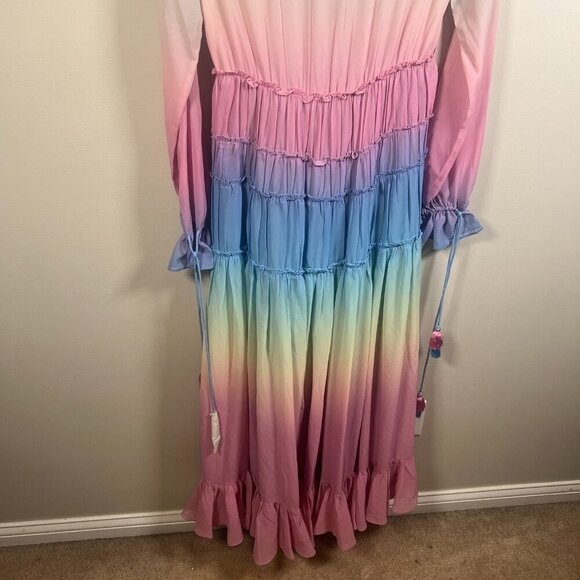 Rococo Sand Rainbow Hi Low Maxi Dress Size Small Ruffle Tiered Photo Shoot Party - Picture 13 of 15